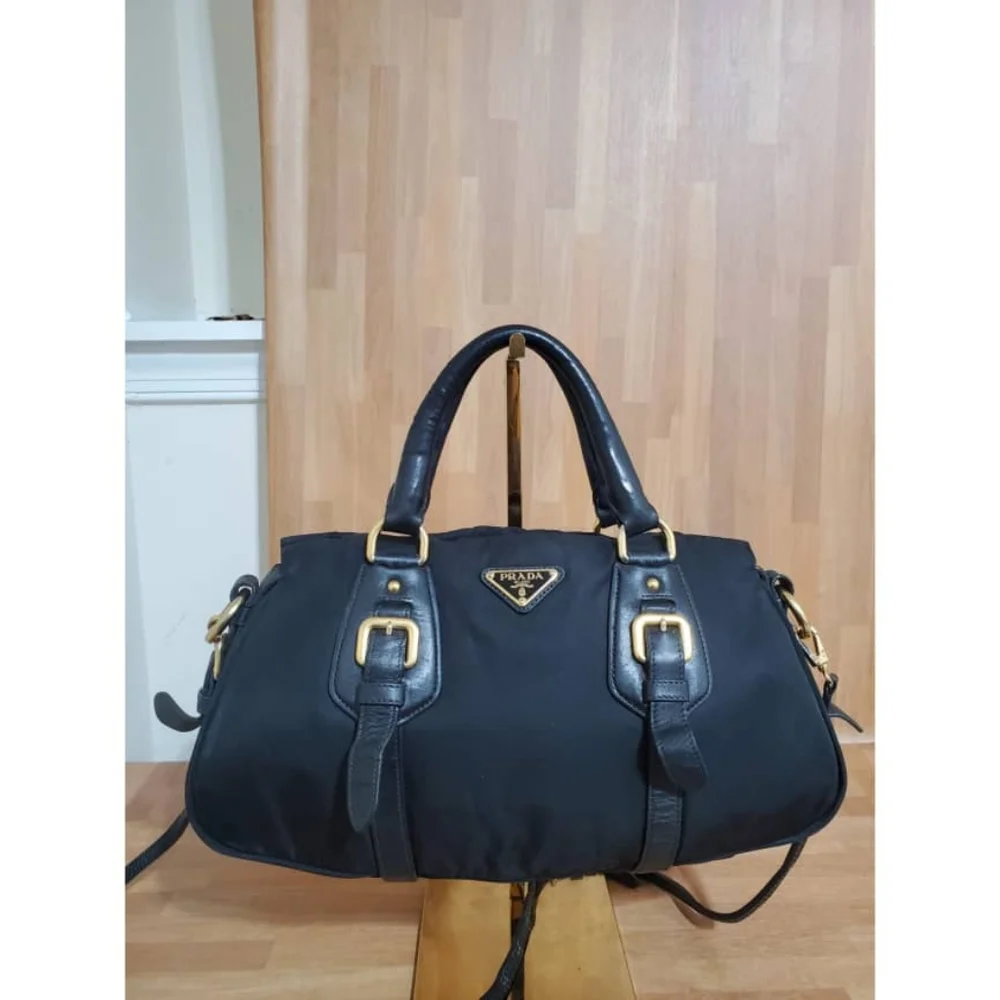 Authentic Prada Convertible Satchel Tessuto & Leather Bag